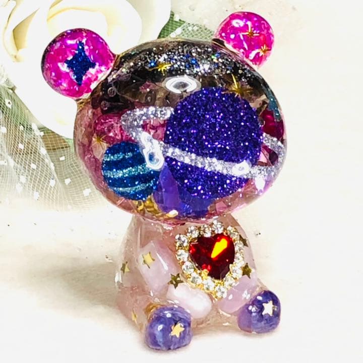 オルゴナイト くま ビッグサターン ピンク紫系
