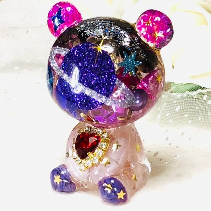 オルゴナイト くま ビッグサターン ピンク紫系