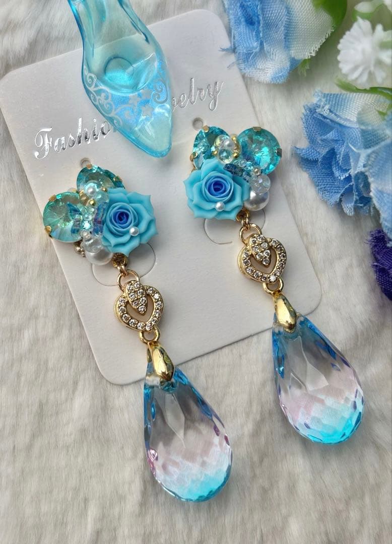 薔薇ビジュー♡うる艶ペイントビーズ　ピアス/イヤリング✩*