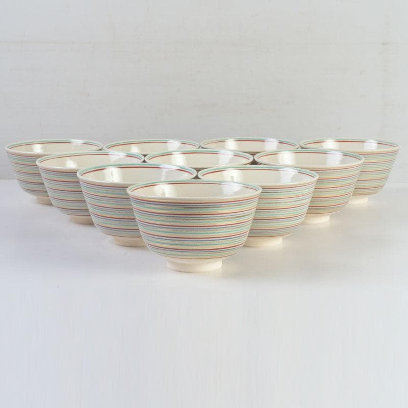 茶道具　平安楓鳳造　色絵　仁清写　糸巻文　数茶碗　十客　共箱　M　9978A