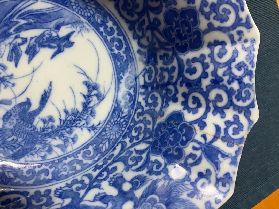 拡がりのあるフォルム✨16角✨鉢✨印判✨吉兆文様✨骨董