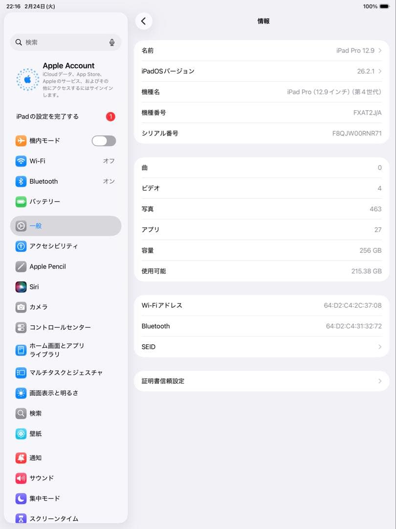 iPad Pro 12.9インチ 第4世代 128GB