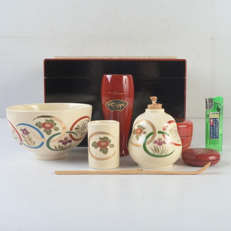 茶道具　利休茶箱　京焼　加藤昌山作　茶碗　棗　香合など　15点一式　V　9969
