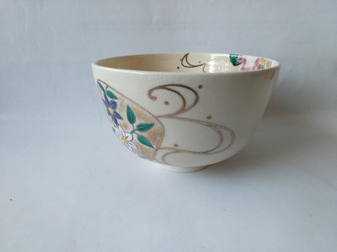 京焼 小手鞠窯 並川如耕 作 仁清 団扇 茶碗 共箱 栞 茶道具 抹茶碗 新品