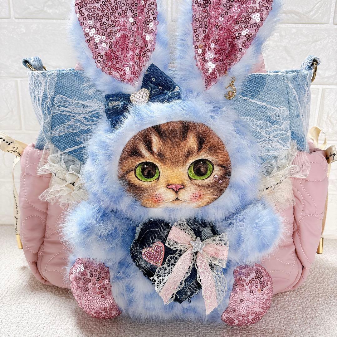 コヤンイサムチョン　あおりポケットバッグ　サンダーちゃん(大) レースデニム