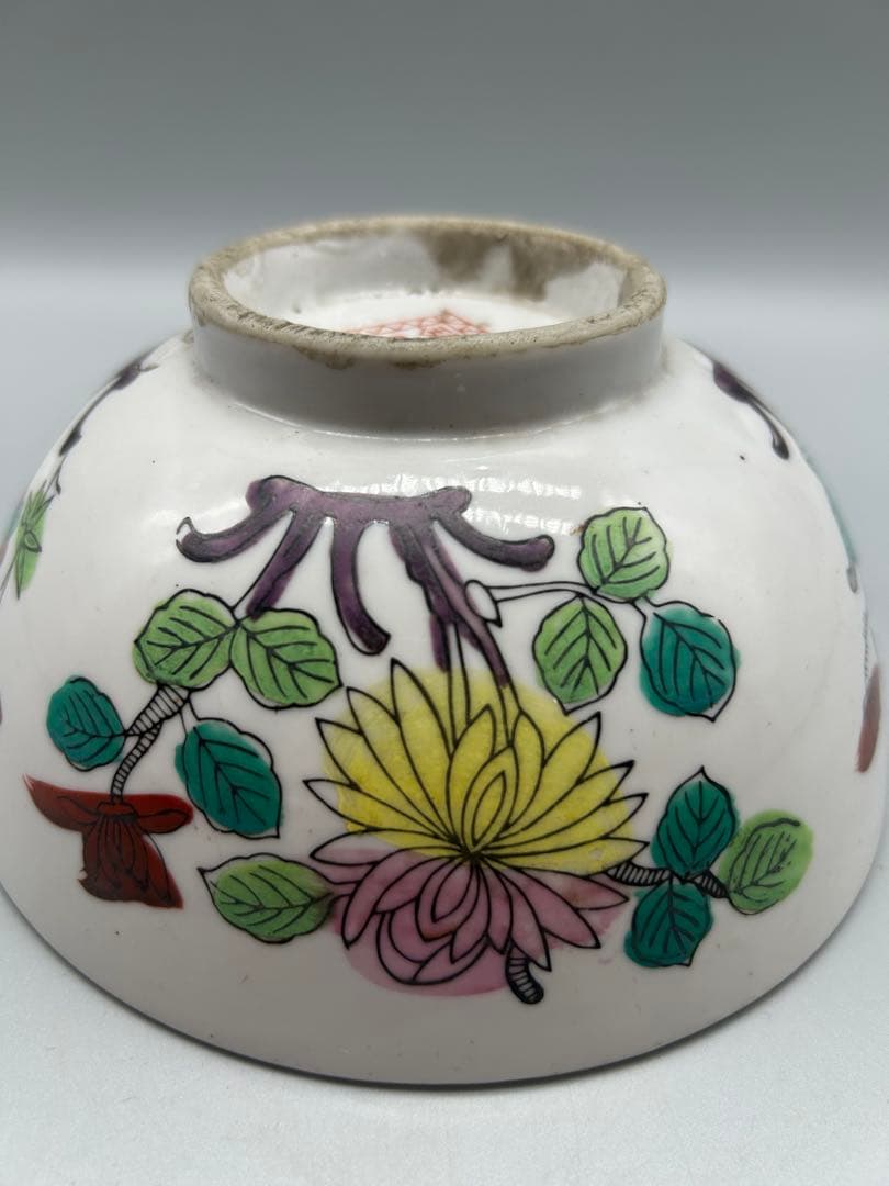 【骨董品】花と葉の装飾 陶器製ボウル
