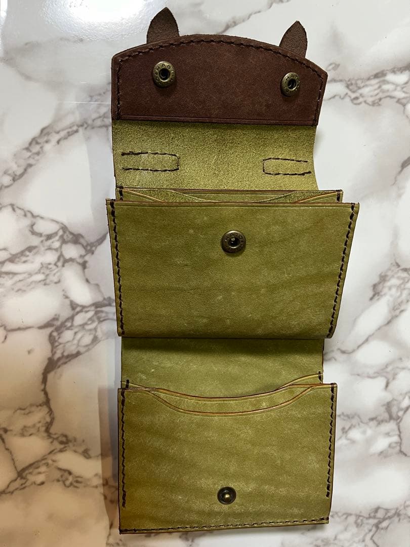 本革　三つ折り財布　マヤ、プエブロ　オリーブ
