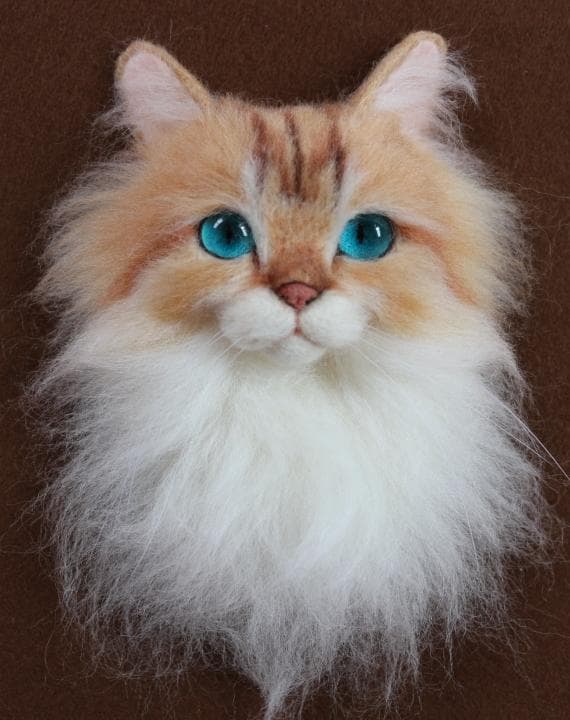 羊毛フェルト猫　フレーム　リアル可愛いブリティッシュロングヘア　壁掛け
