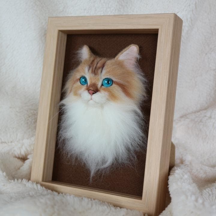 羊毛フェルト猫　フレーム　リアル可愛いブリティッシュロングヘア　壁掛け