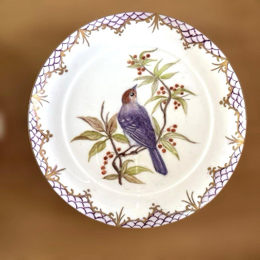 鳥柄絵付け皿6枚 ポーセリンアート長谷千鶴　Noritake ヴィンテージ