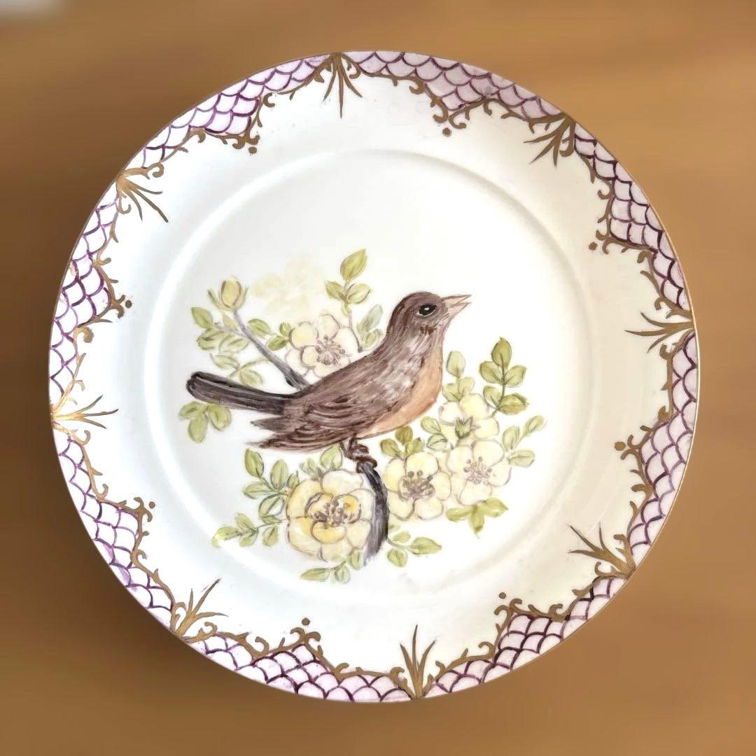 鳥柄絵付け皿6枚 ポーセリンアート長谷千鶴　Noritake ヴィンテージ