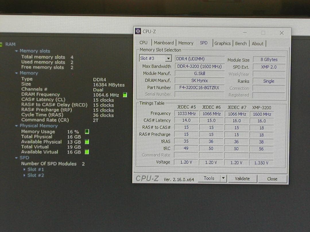 合計16G　G.Skill TRIDENT Z RGB　DDR4-3200　2枚