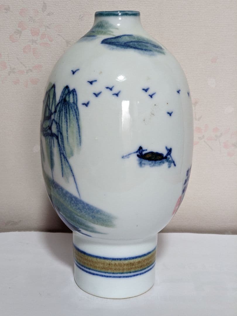 ♦中国陶磁？景徳鎮 染付色絵 漢詩 山水図 瓶 コレクション 骨董品アンティーク