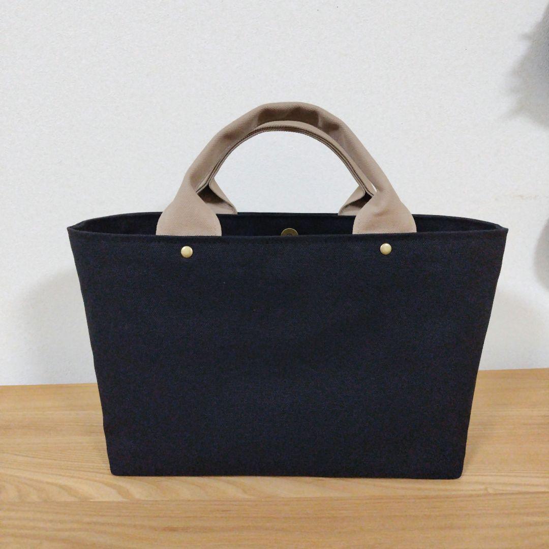 ハンドメイド、トートバック、帆布、バイカラー、蓋付き