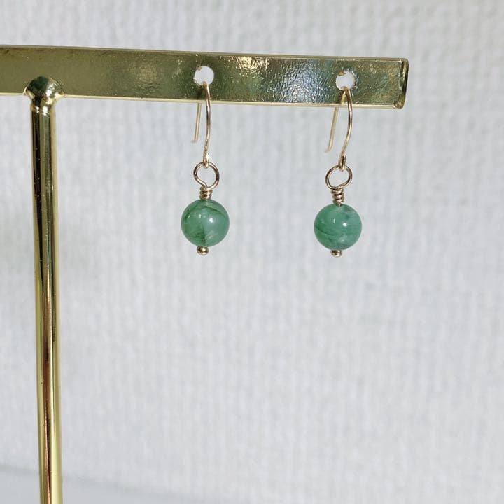 K18 天然石 ブラジル産 エメラルド ピアスハンドメイド