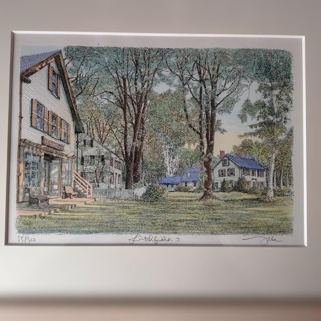 出品デビュー特別セール/織田義郎作額装アメリカ風景画リトグラフ限定版55/300