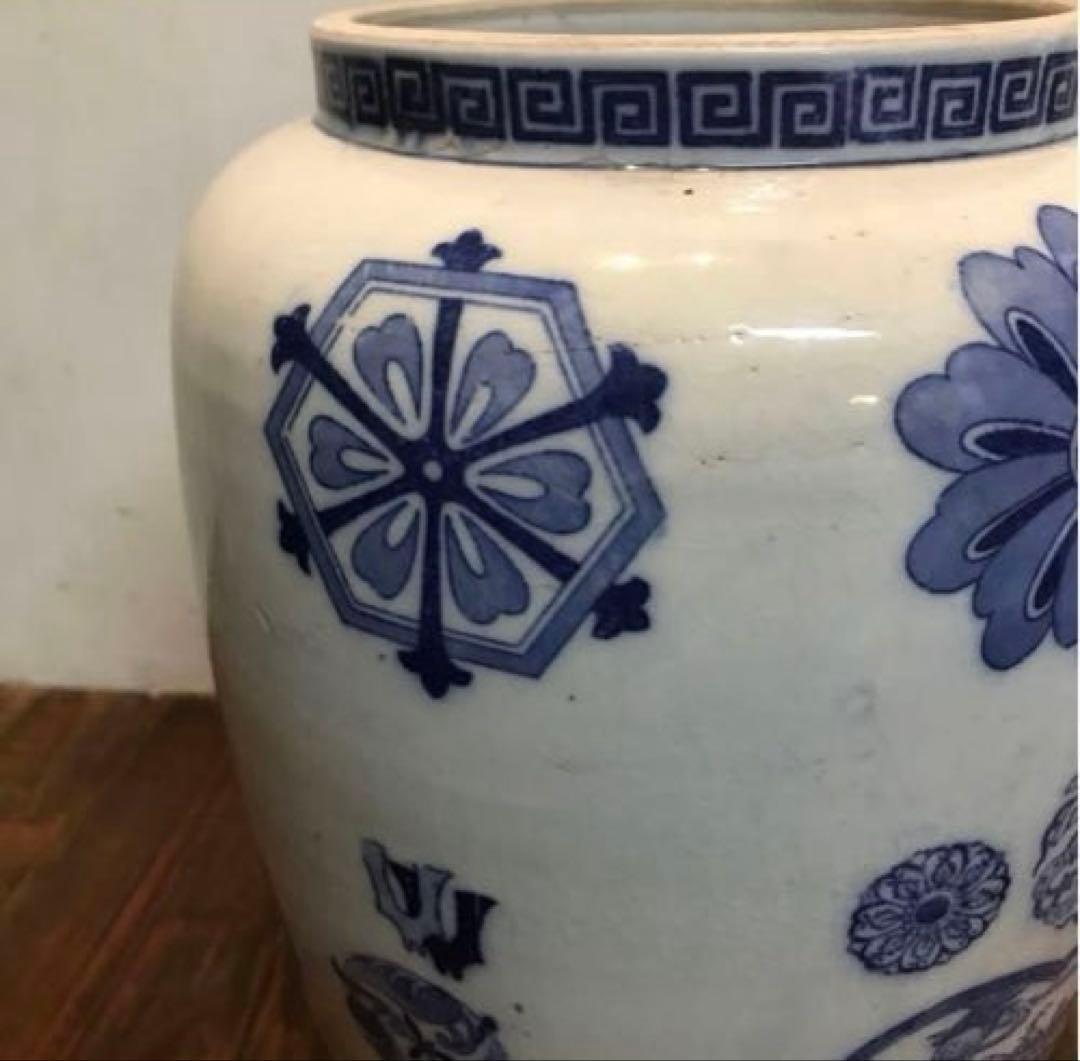 美品　陶器　焼物　当時物　花瓶　絵柄や模様が可愛い　フラワーベース　藍