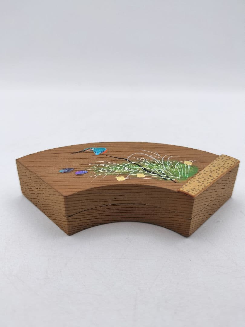 d234 香合 川蝉蒔絵 神代杉扇面 中林星山　木箱茶道具 古物