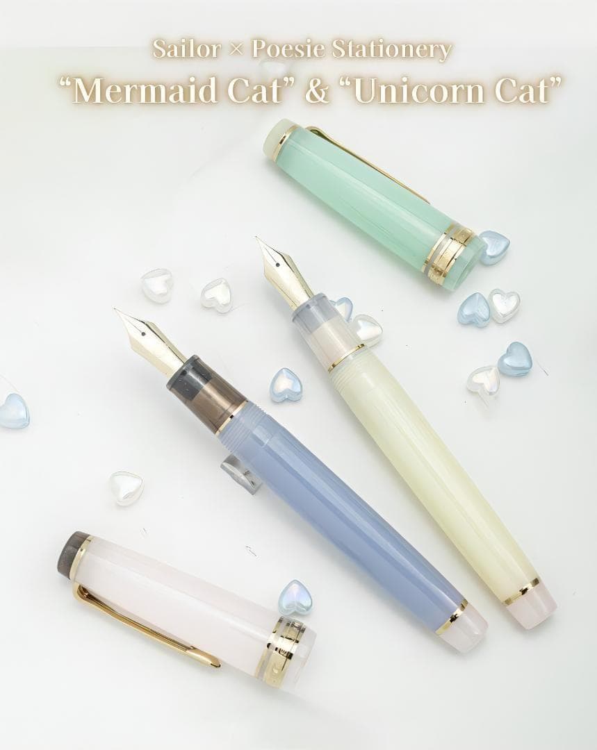 新品 Poesie セーラー 万年筆 マーメイドねこ 18金 M nib