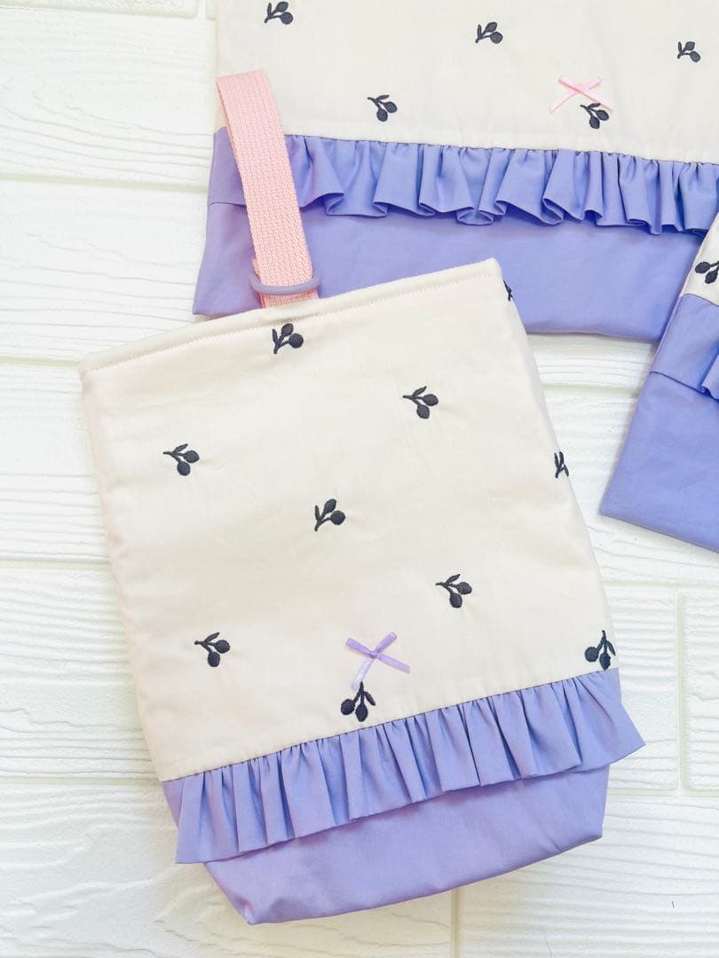 入園入学　5点セット　刺繍チェリー✖️パープル