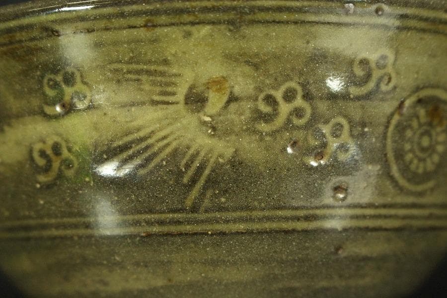 茶道具 高麗青磁 雲鶴 茶碗 時代物(ZE752)