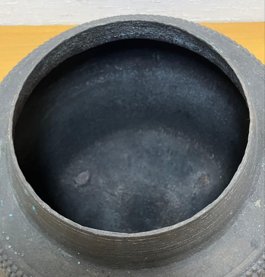 【希少・砂鉄含有？】大型 茶釜 風炉釜 鉄釜 釜環・木蓋付き 時代物 骨董
