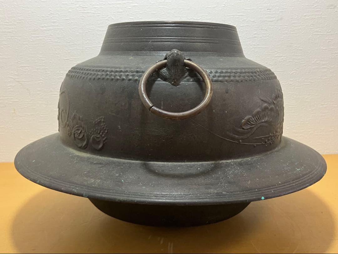 【希少・砂鉄含有？】大型 茶釜 風炉釜 鉄釜 釜環・木蓋付き 時代物 骨董