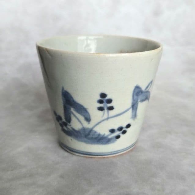 古伊万里　染付　流水文　そば猪口　蕎麦猪口　江戸　骨董品　アンティーク　金継ぎ