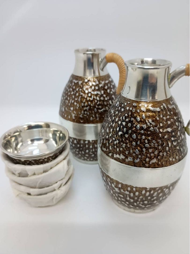 錫半 ちろり 酒器揃 共箱付 徳利×2 お猪口×5 廃業希少 大阪名門 煎酒器