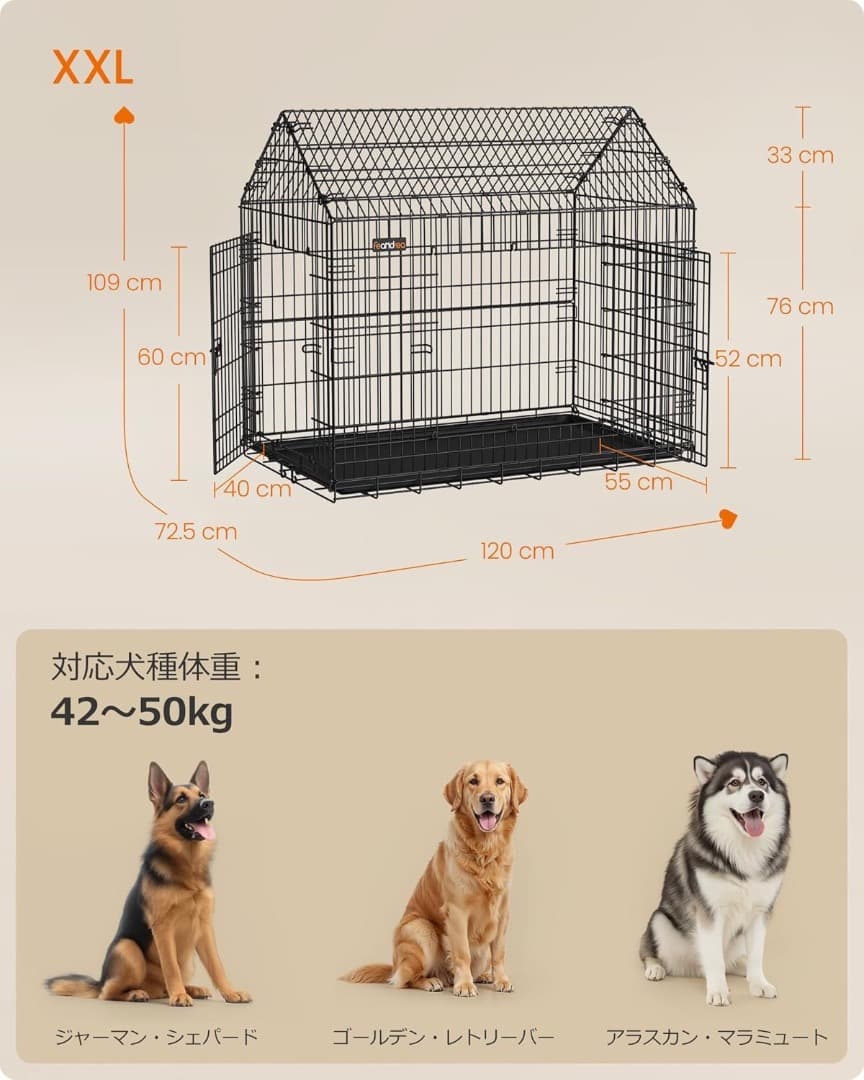 FEANDREA 犬 ケージ 折りたたみ犬用ケージ