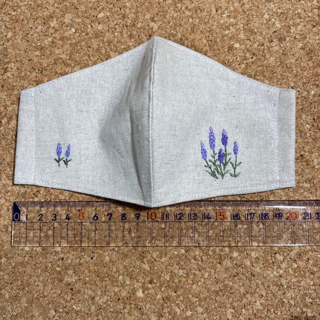 ラベンダー　花刺繍入　マスク　ハンドメイド