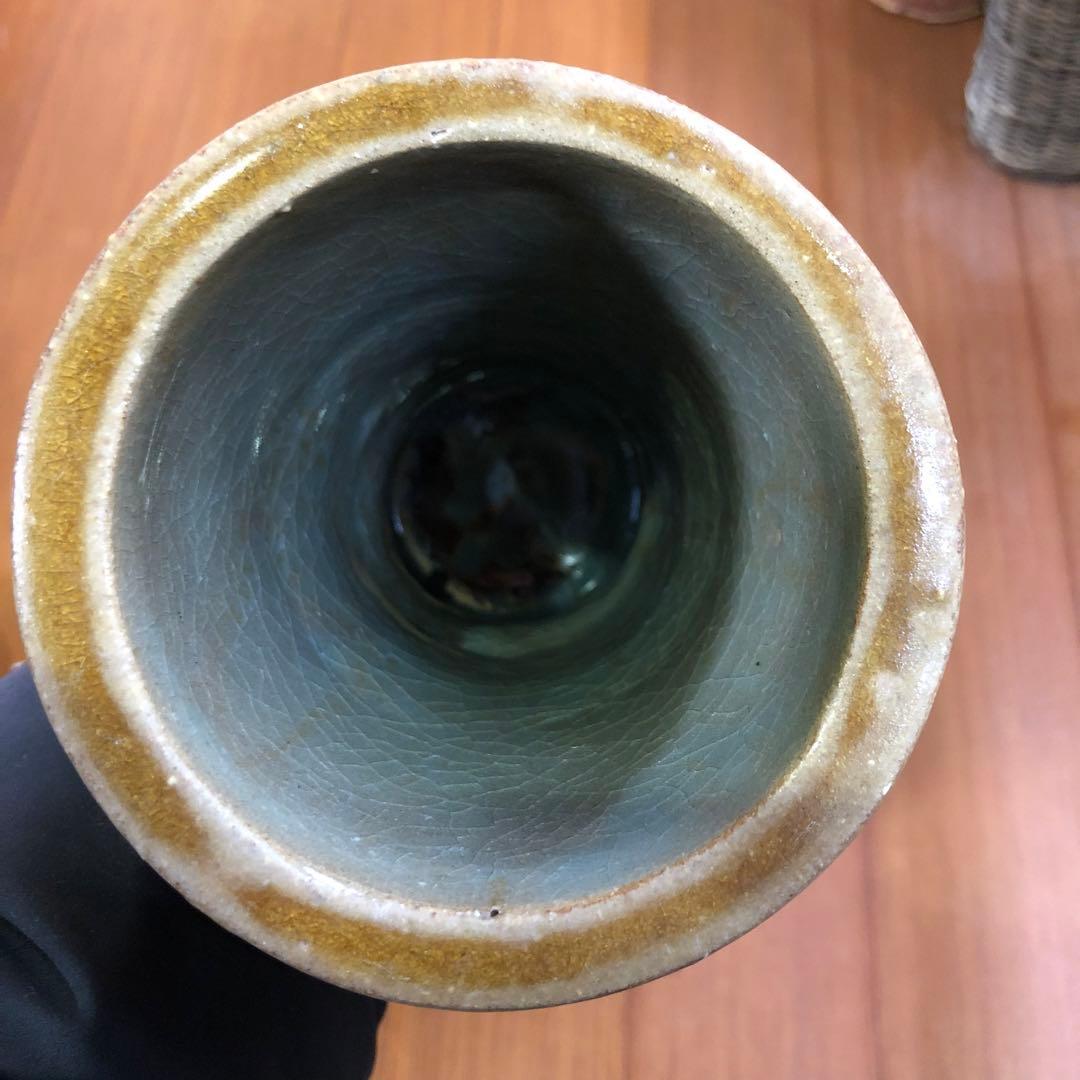古来ギリシャの様な立鼓形花入れ 花器 海のような水色 日本伝統工芸品 焼きもの