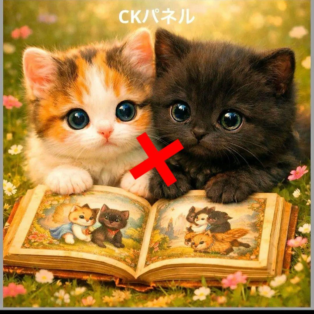 激レア絵本を読むねこパネル生地　ハンドメイド