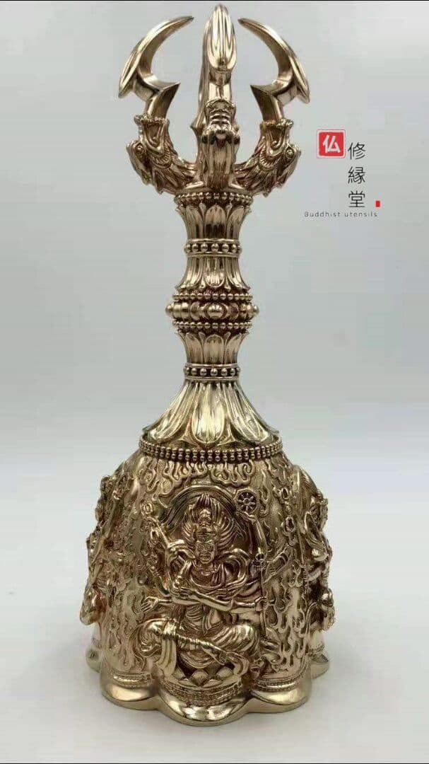 密教法具 四大明王セット 法器 金剛鈴·五鈷杵·三鈷杵·独鈷杵·金剛盤 真鍮製