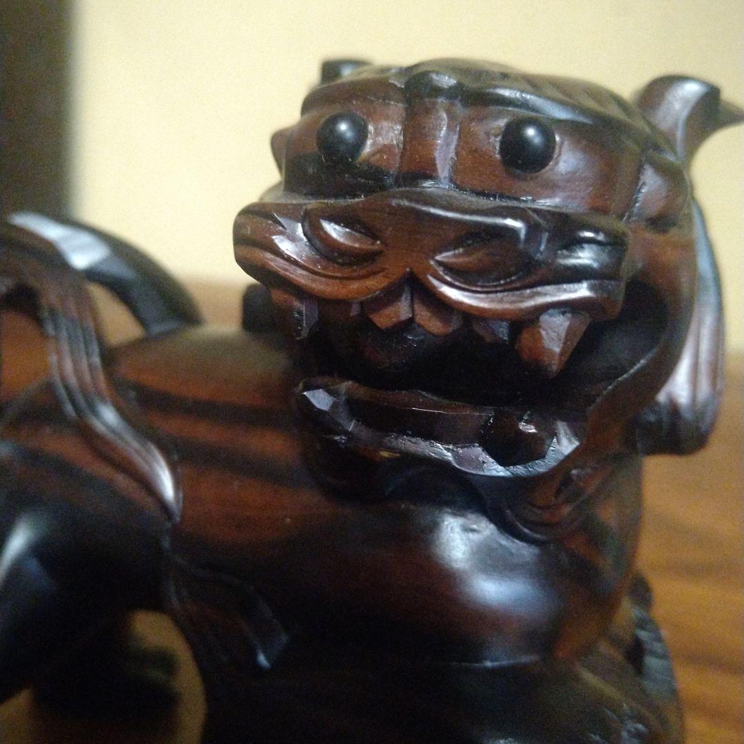 紫檀　置物　狛犬