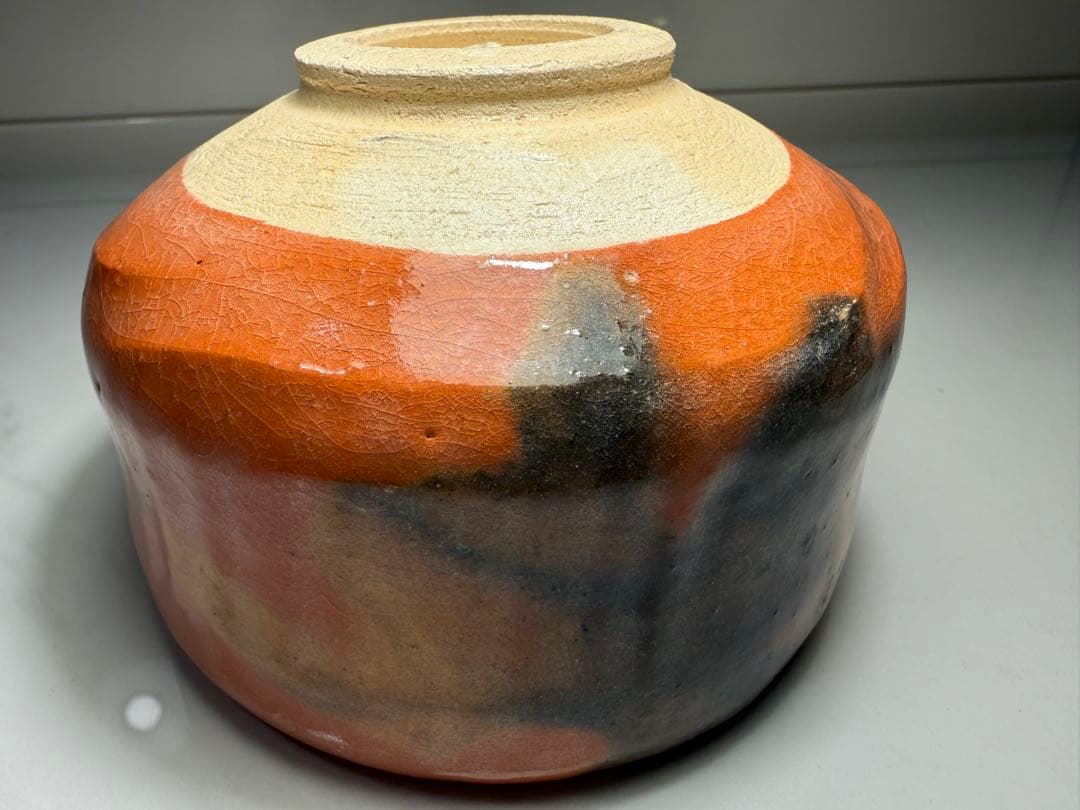 赤楽茶碗 松楽 作 共箱付 楽焼 抹茶碗 茶道具 赤楽 抹茶茶碗