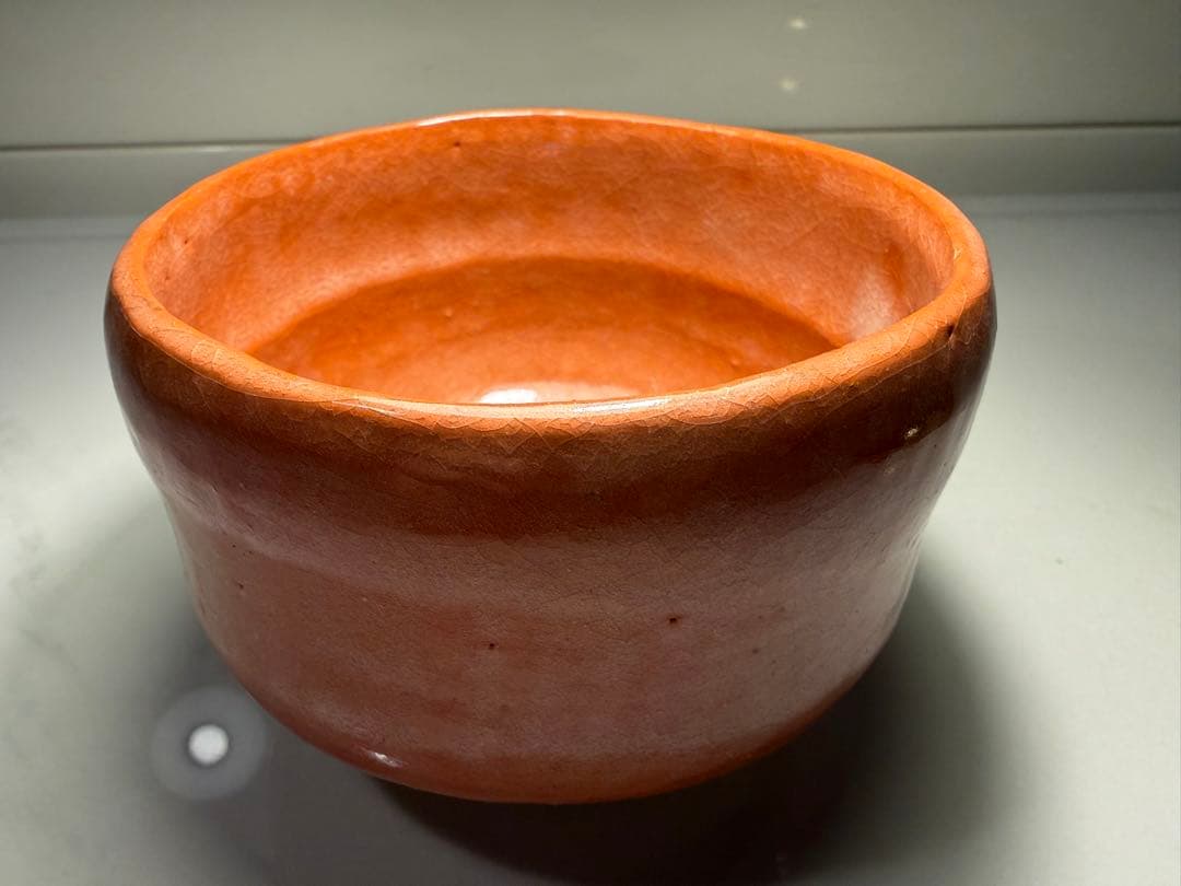 赤楽茶碗 松楽 作 共箱付 楽焼 抹茶碗 茶道具 赤楽 抹茶茶碗