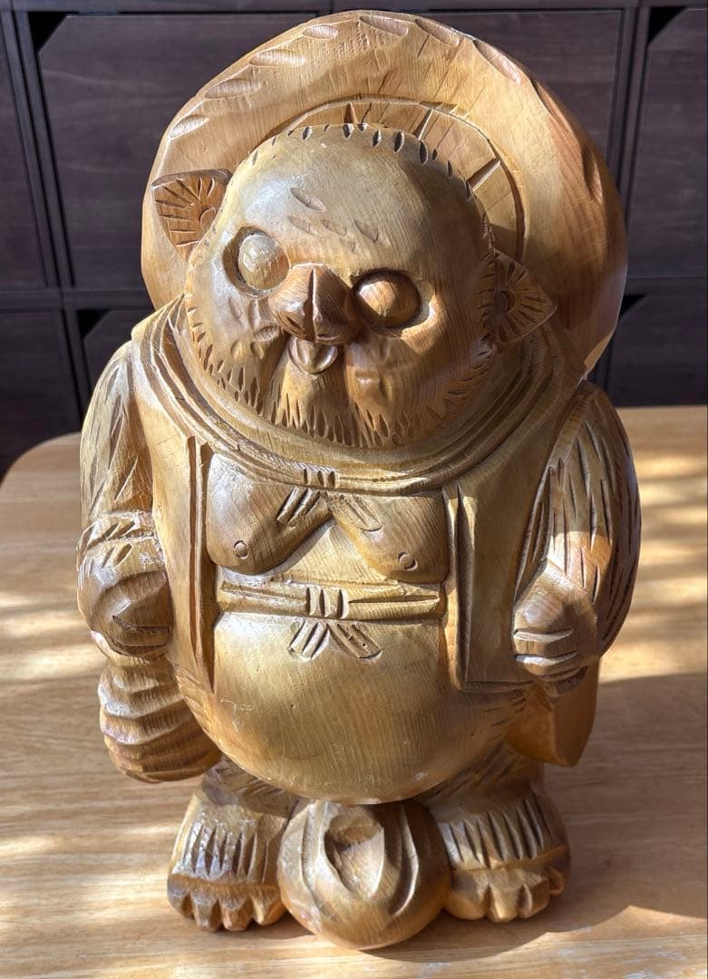 珍しい木彫りのたぬき 商売繁盛 縁起物