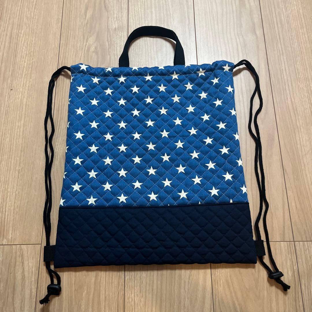 ひまわり ブルー星柄キルト　レッスンバッグ５点セット