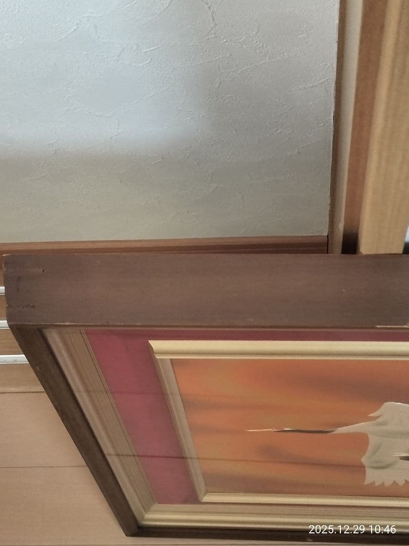 値下！鶴の手描き絵画 金色フレーム付き