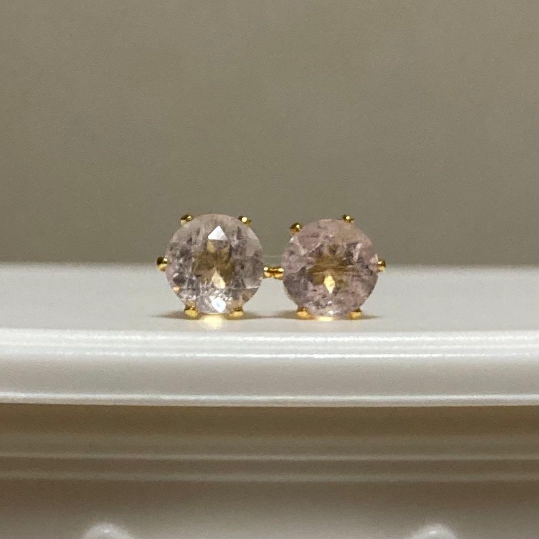 天然石 モルガナイト 4mm スタッドピアス サージカルステンレス ゴールド