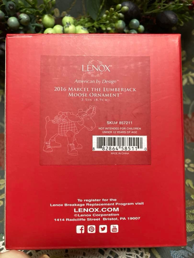 米国 【LENOX レノックス クリスマストナカイ オーナメント 2016】