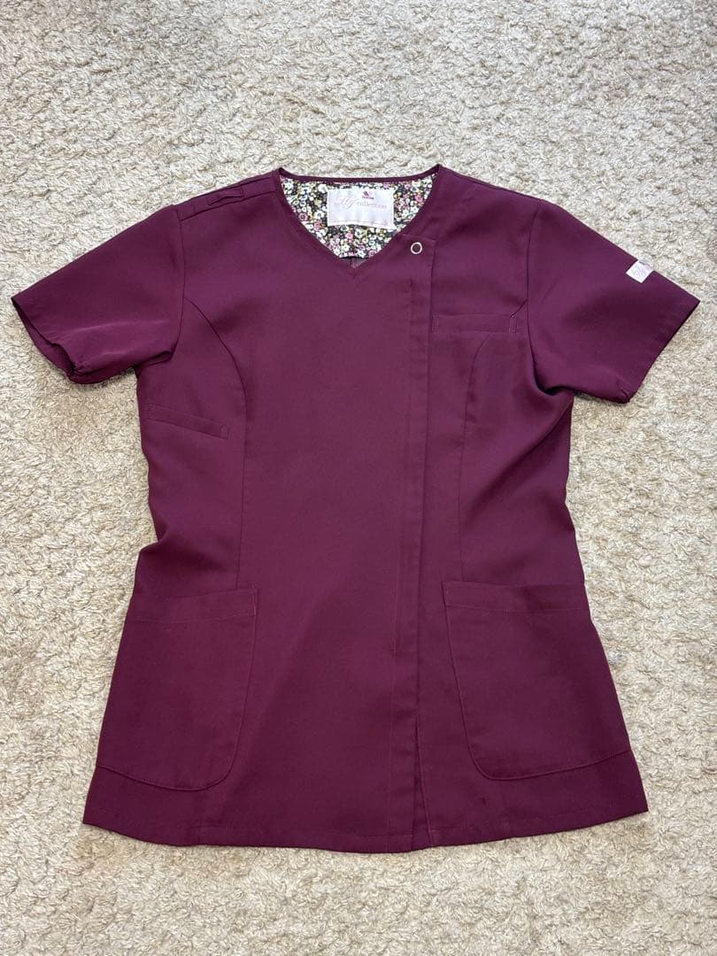 ワコール　ナース服　上下セット　L バーガンディ
