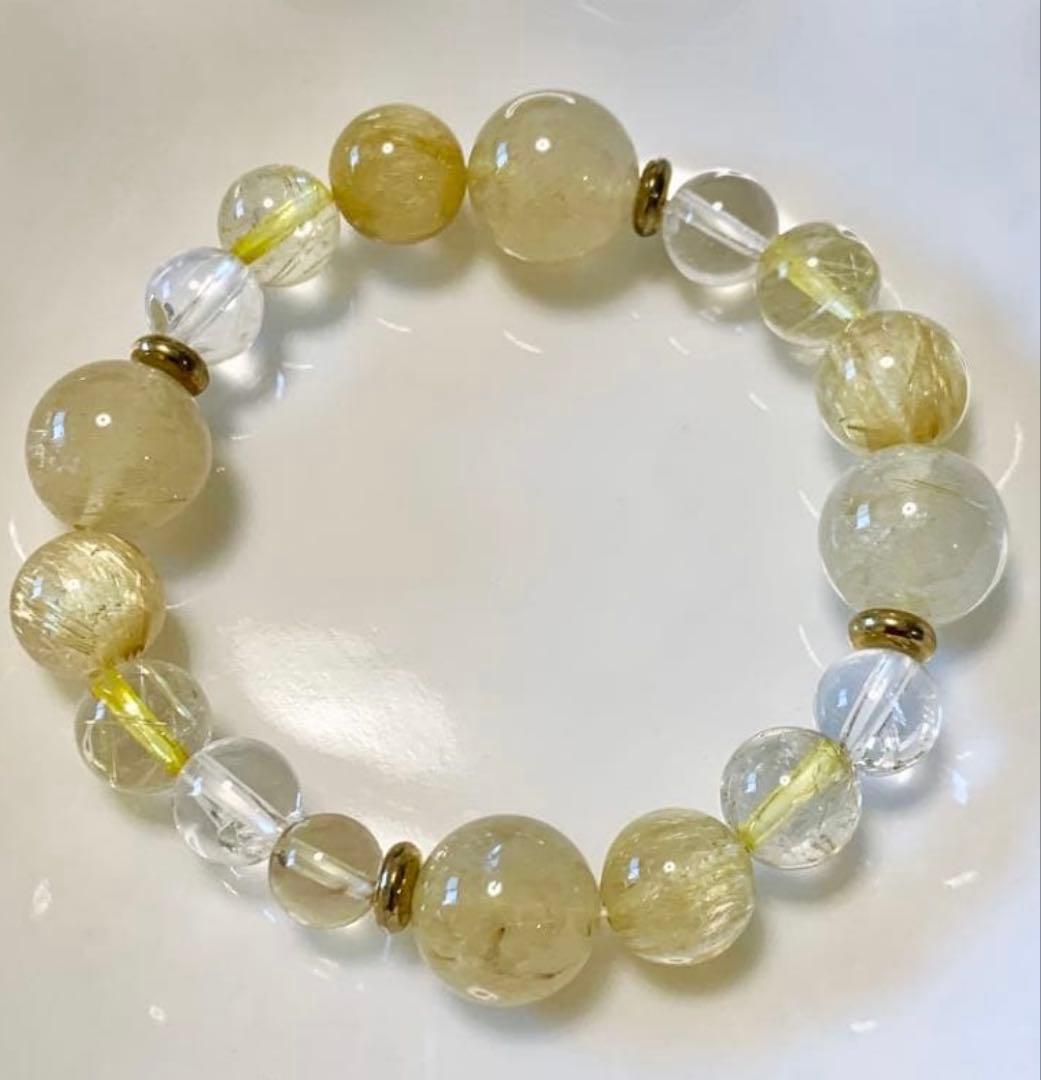 ✨最強金運 ✨ゴールドルチル タイチン 虹入り水晶　成功 財運UP 15cm