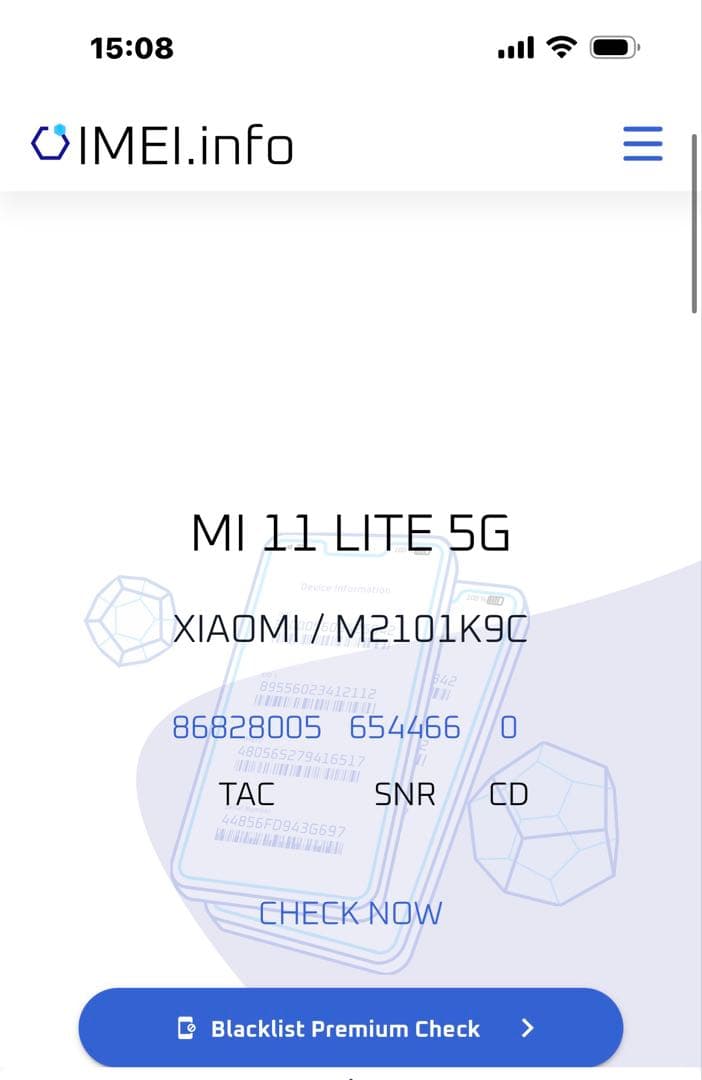 中国版 Xiaomi Mi 11 Lite 5G（型号：M2101K9C）