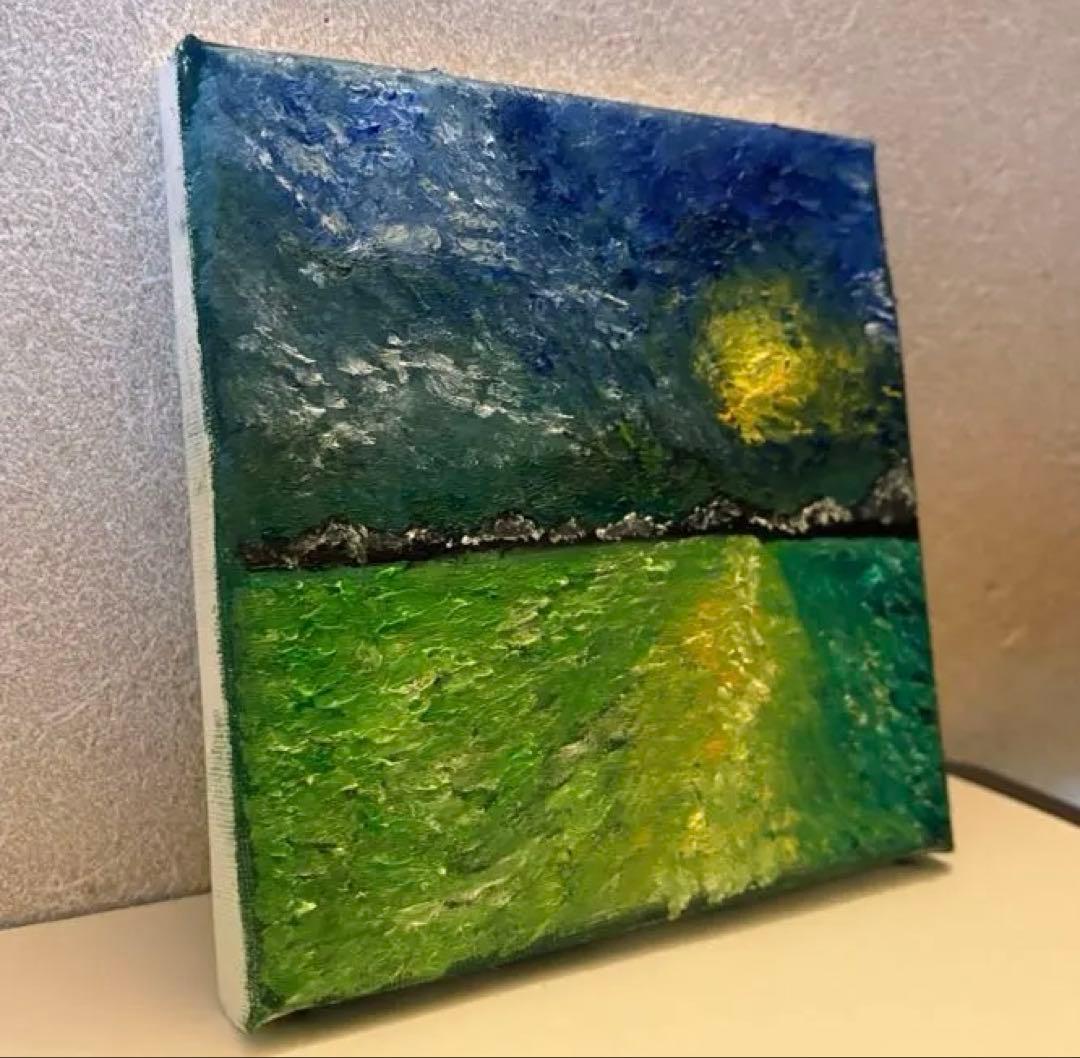 月夜のロンドの油彩絵　手描き　肉筆　油絵　風景画　原画　油彩画　印象派