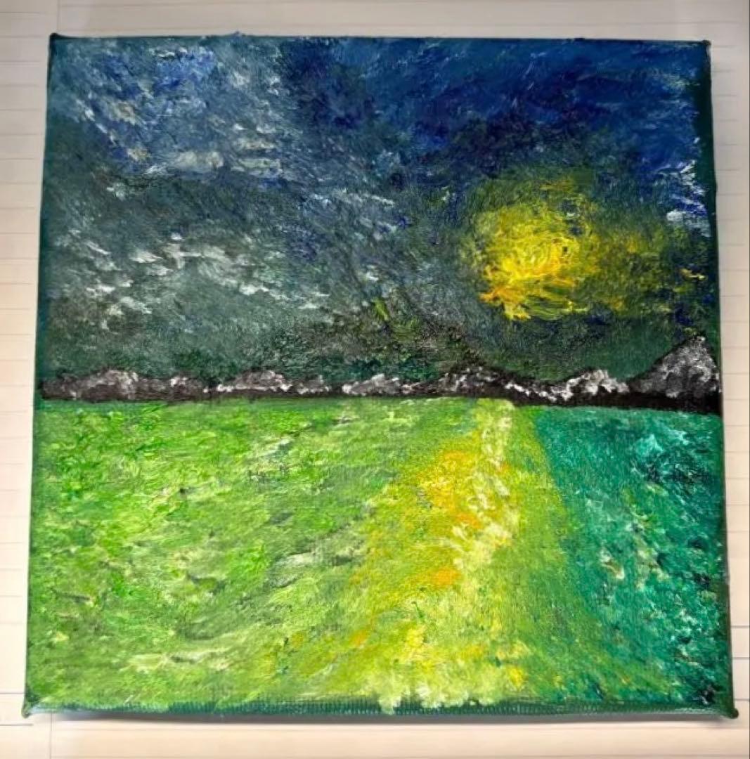 月夜のロンドの油彩絵　手描き　肉筆　油絵　風景画　原画　油彩画　印象派