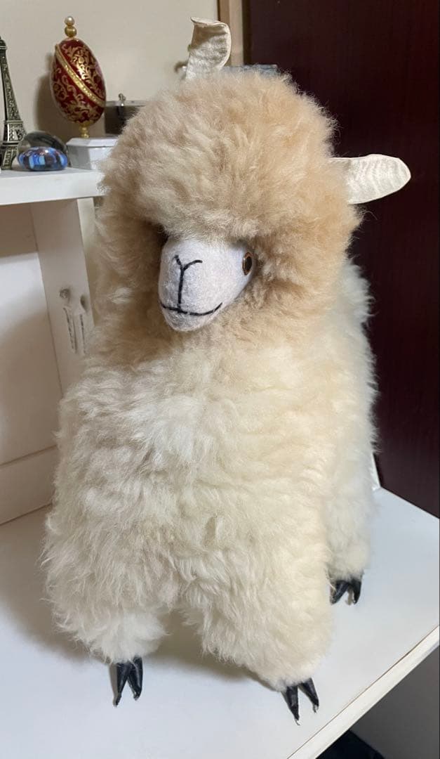 クリームアルパカ ぬいぐるみ アルパカ原毛 ペルー製 60cm ふわふわの毛並