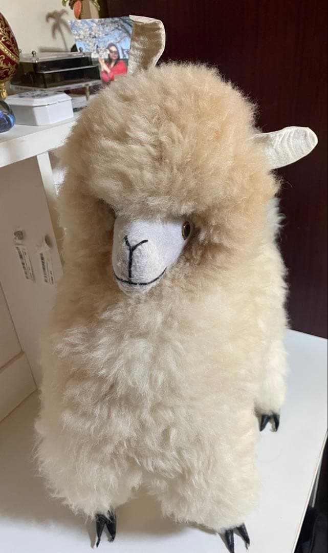 クリームアルパカ ぬいぐるみ アルパカ原毛 ペルー製 60cm ふわふわの毛並