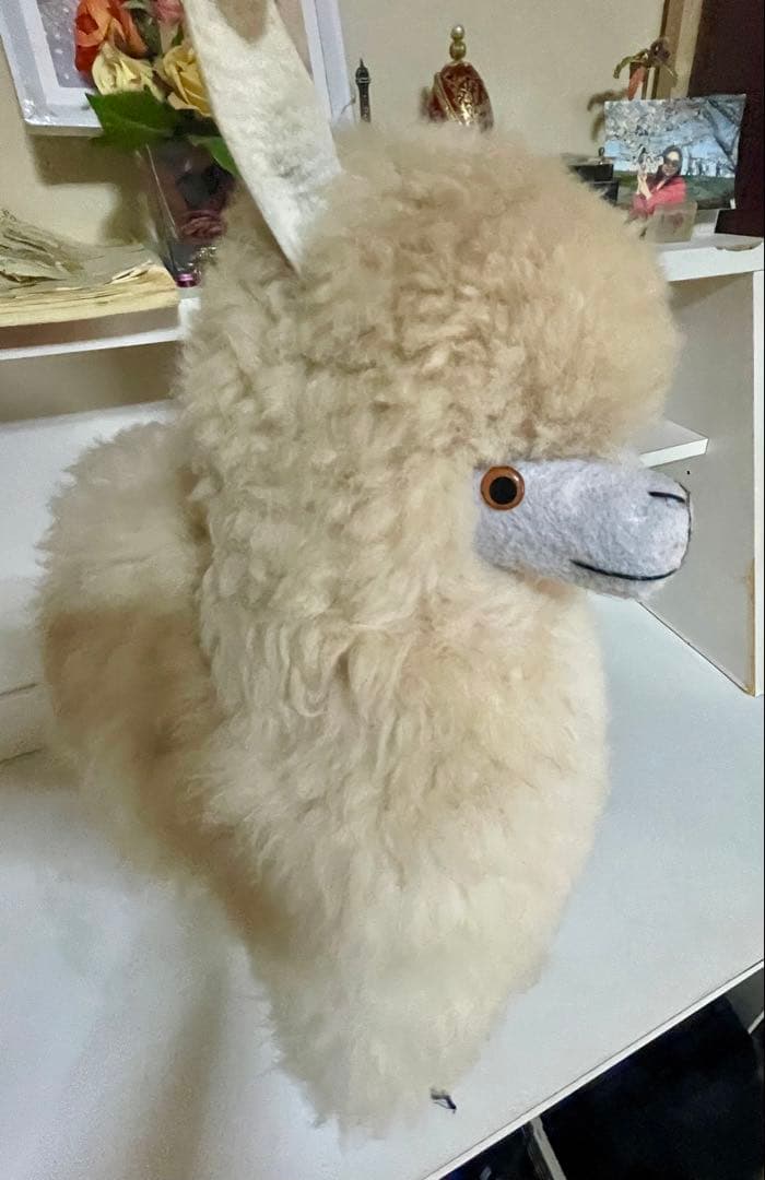 クリームアルパカ ぬいぐるみ アルパカ原毛 ペルー製 60cm ふわふわの毛並